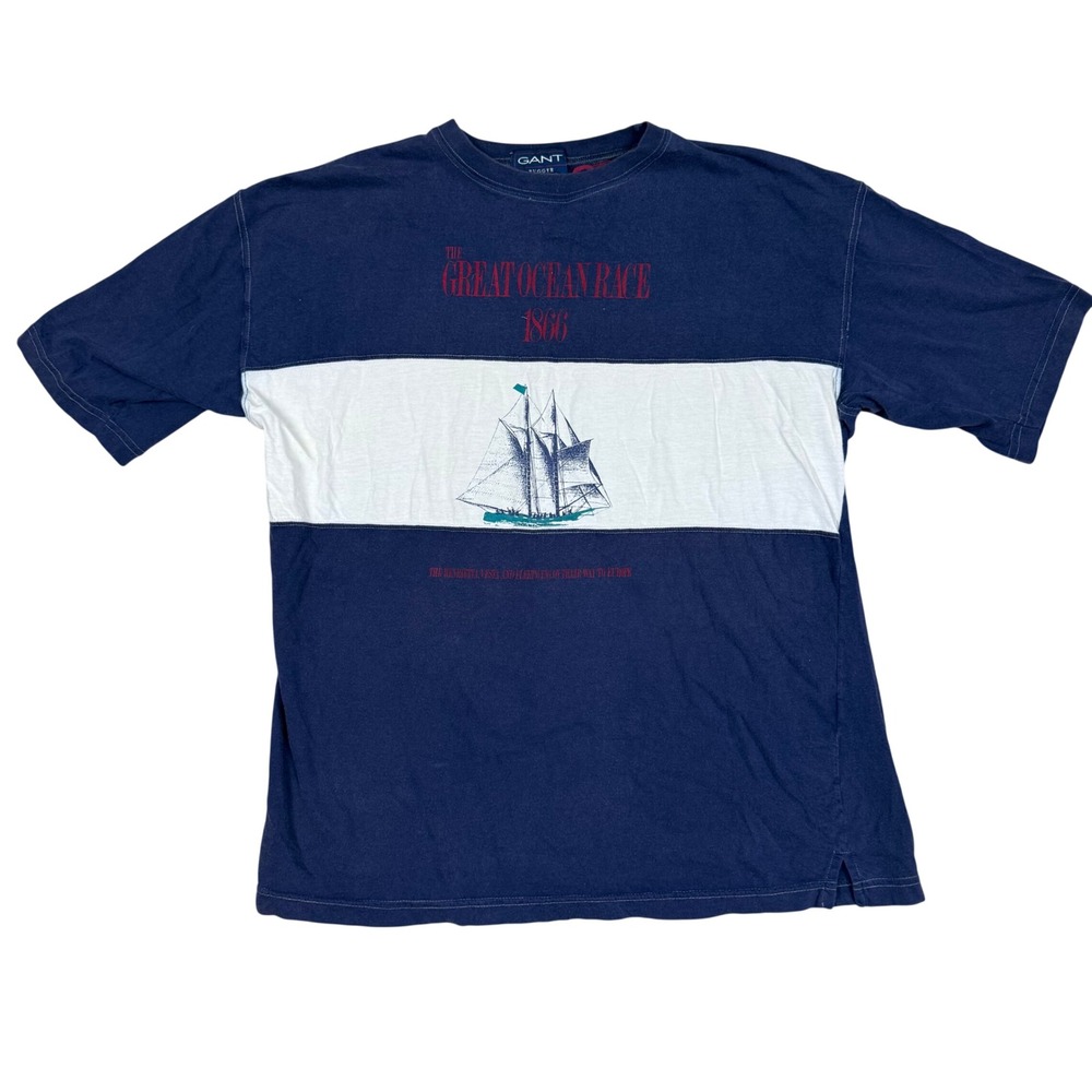 Vintage Gant Rugger T Shirt L Great Ocean Race 1866 Sailboat Navy Blue Nautical